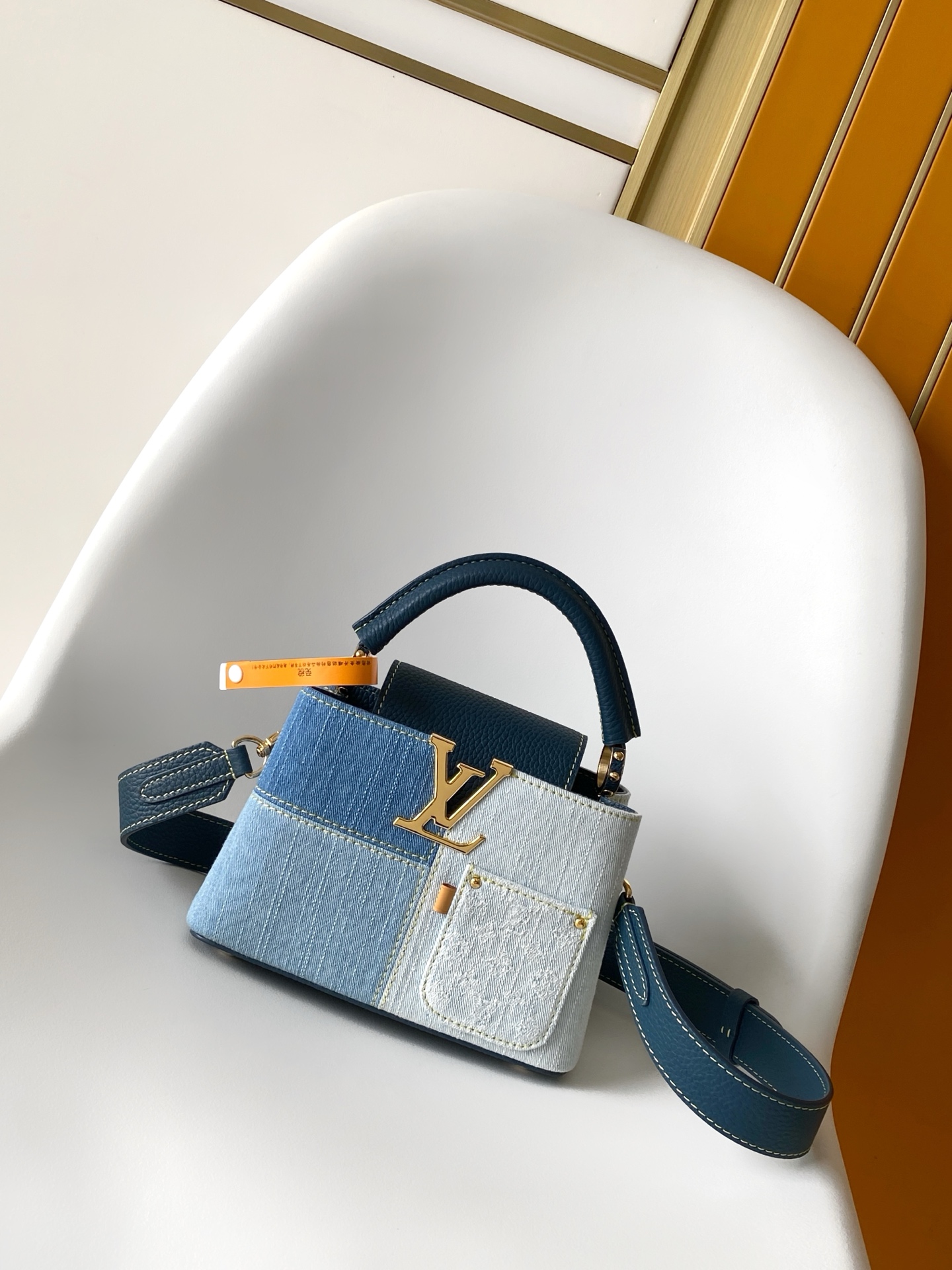 Louis Vuitton LV Capucines BB Handbag Denim Model M28306 Embossed Logo Luxury Daily Wear Limited Edition